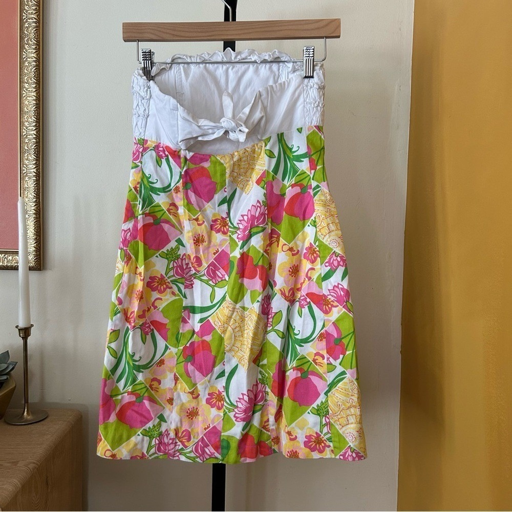 Lilly Pulitzer Franco Lilly Fields Forever Floral Tie Back Strapless Dress Sz 2 - Picture 4 of 7